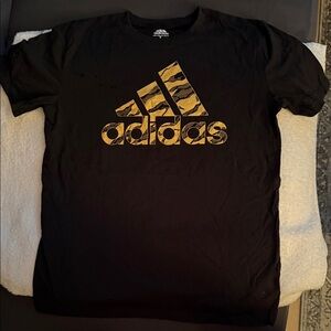 Adidas Black Tee with Camouflage Gold Logo
